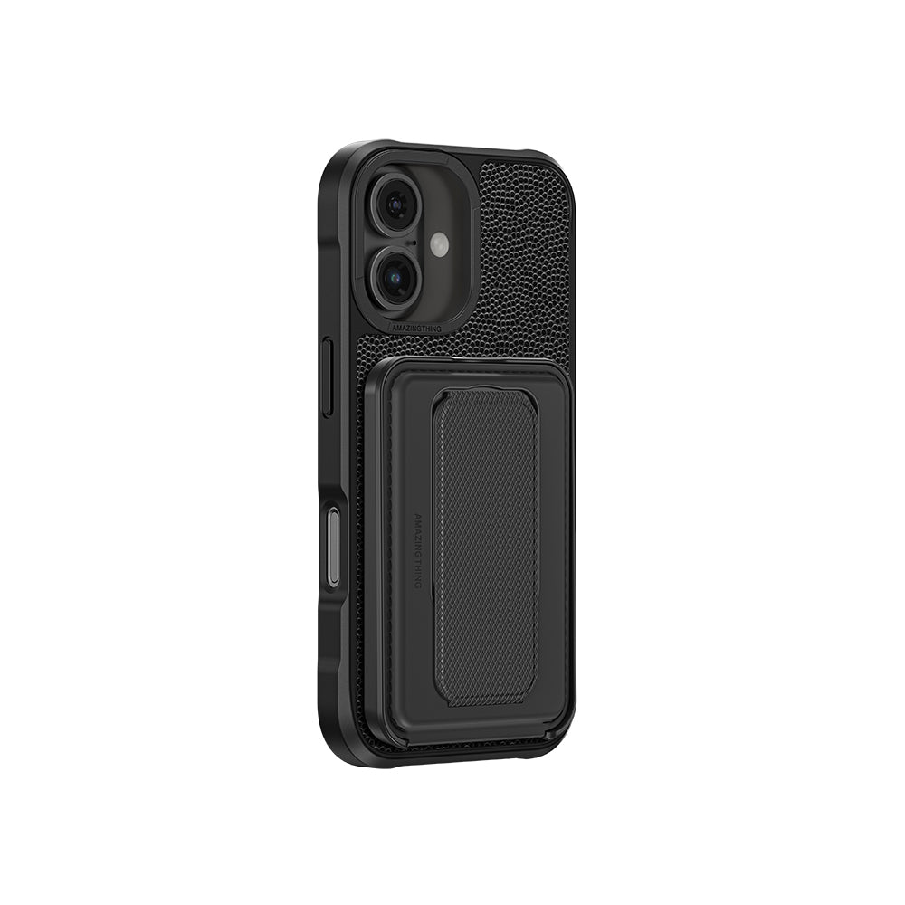 Apple iPhone 16 Case M-safe Charging Stand Card Holder Set Amazingthing Glamour Luxe Series Cover Black