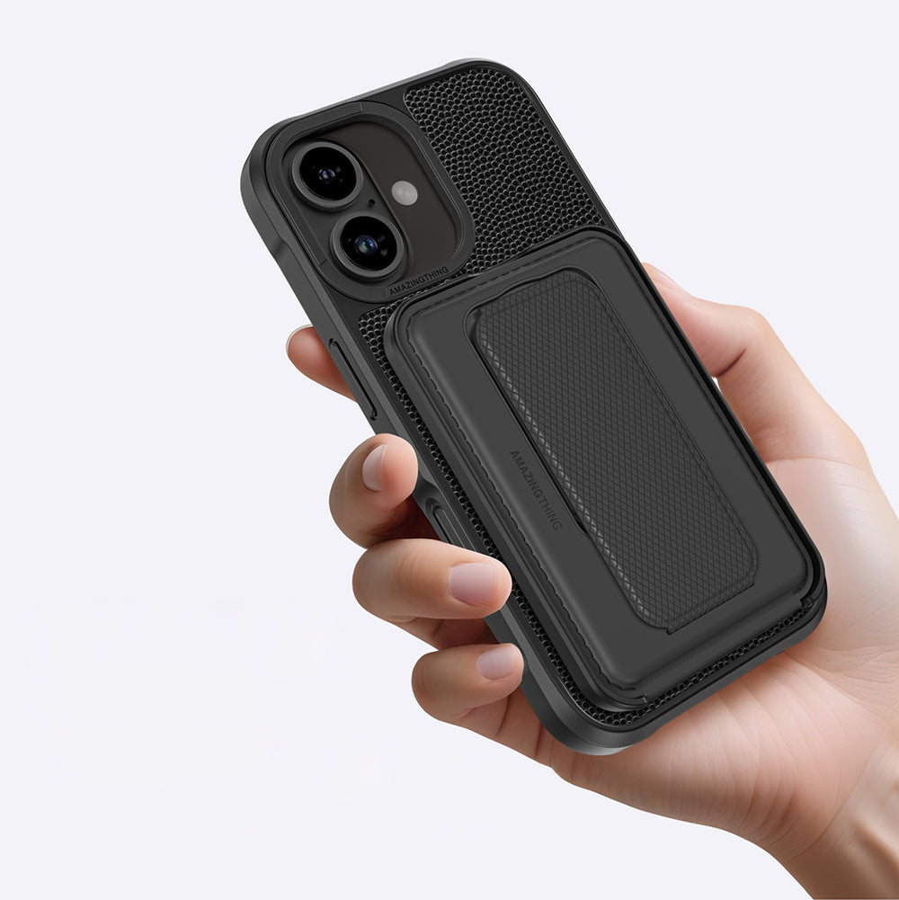 Apple iPhone 16 Case M-safe Charging Stand Card Holder Set Amazingthing Glamour Luxe Series Cover Black