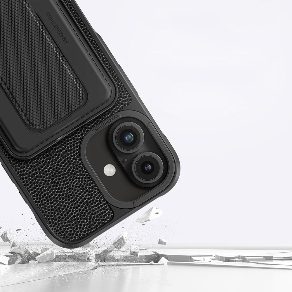 Apple iPhone 16 Case M-safe Charging Stand Card Holder Set Amazingthing Glamour Luxe Series Cover Black