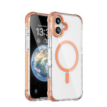 Apple iPhone 16 Kılıf M-safe Şarj Özellikli Taşlı ve Simli Tasarım Mutural Blink Kapak Şeffaf