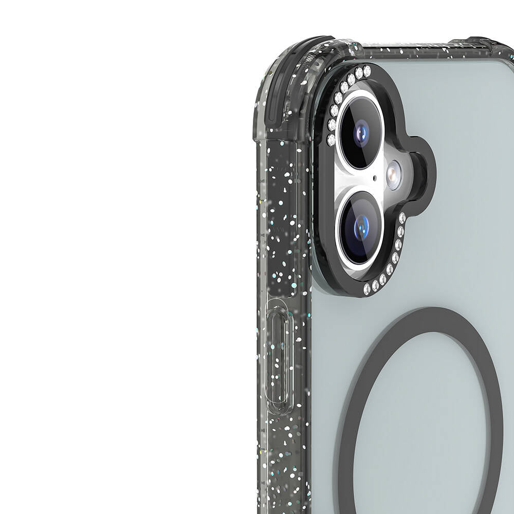 Apple iPhone 16 Kılıf M-safe Şarj Özellikli Taşlı ve Simli Tasarım Mutural Blink Kapak Turuncu