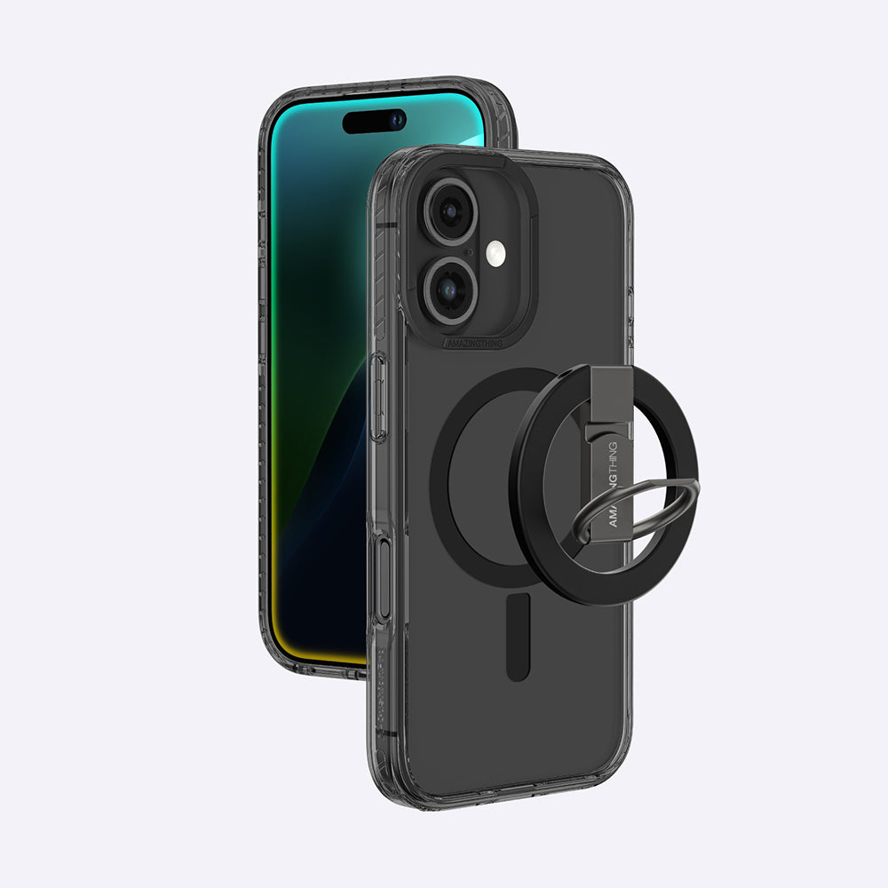 Apple iPhone 16 Case M-safe Charging Feature Ring Stand Amazingthing Titan Pro Series Cover Black