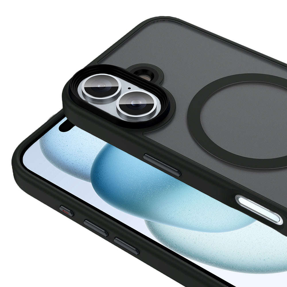 Apple iPhone 16 Case Matte Back Surface Wireless Charging Feature Zore Flet M-safe Cover Black