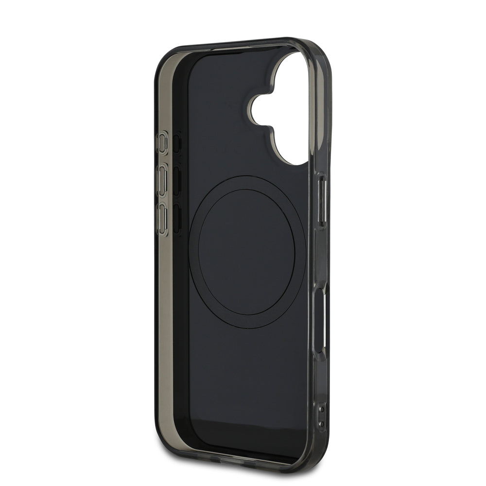 Apple iPhone 16 Case Mercedes Benz Original Licensed M-Safe Charging Feature Double Layer Parallel Stripe Patterned Cover Black