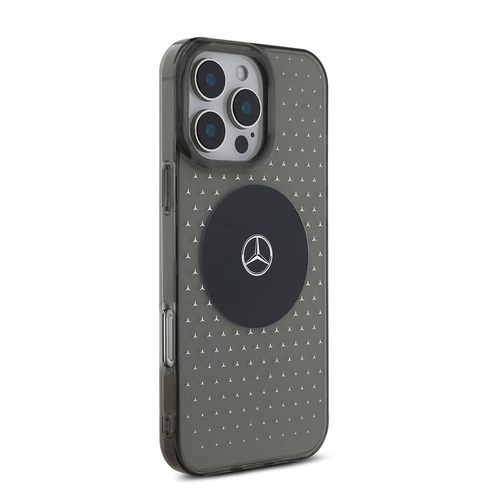 Apple iPhone 16 Pro Max Case Mercedes Benz Original Licensed M-Safe Charging Feature Star Patterned Transparent Cover Black