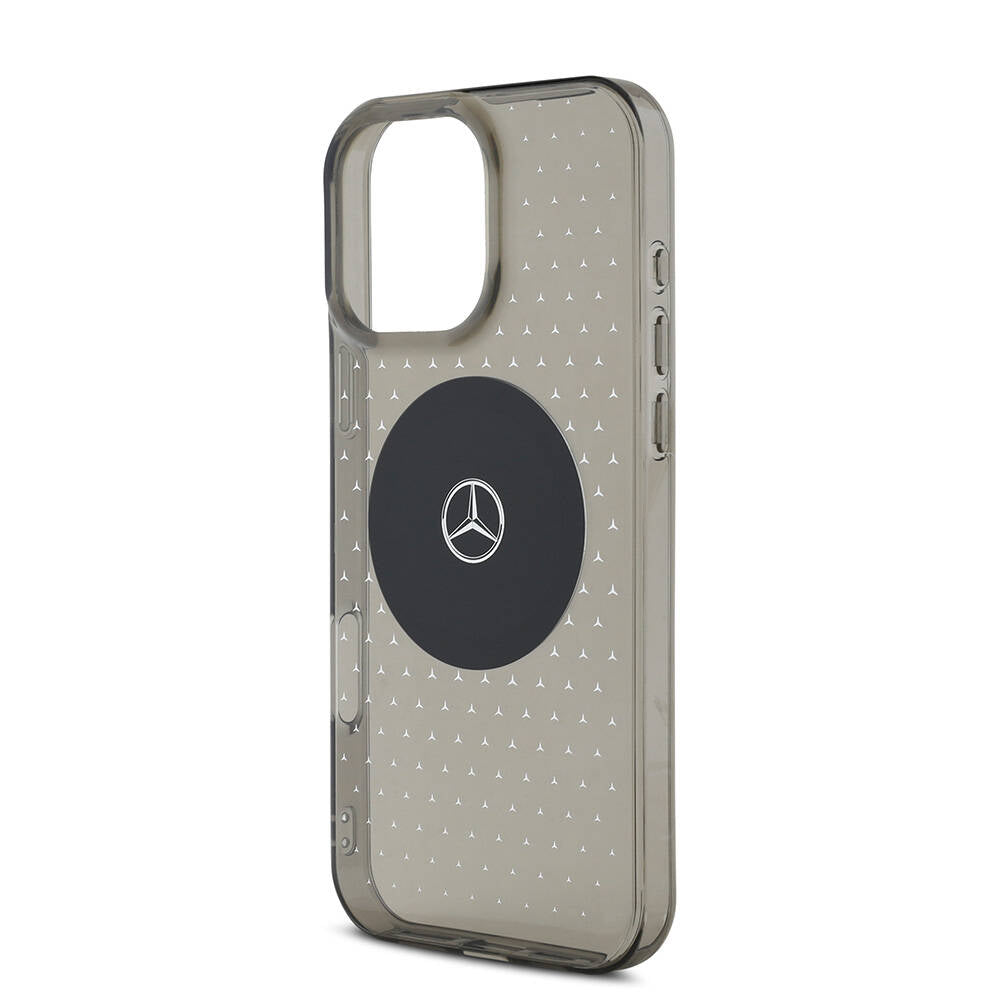 Apple iPhone 16 Pro Max Case Mercedes Benz Original Licensed M-Safe Charging Feature Star Patterned Transparent Cover Black