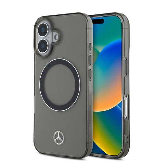 Apple iPhone 16 Kılıf Mercedes Benz Orjinal Lisanslı M-safe Şarj Özellikli Saydam Yüzey Silver Ring Kapak Siyah