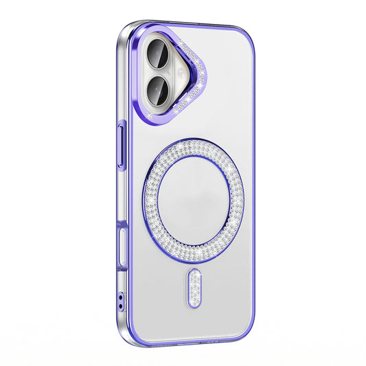 Apple iPhone 16 Case Diamond Stone Design M-Safe Charging Feature Zore Caretta Silicone Cover Purple
