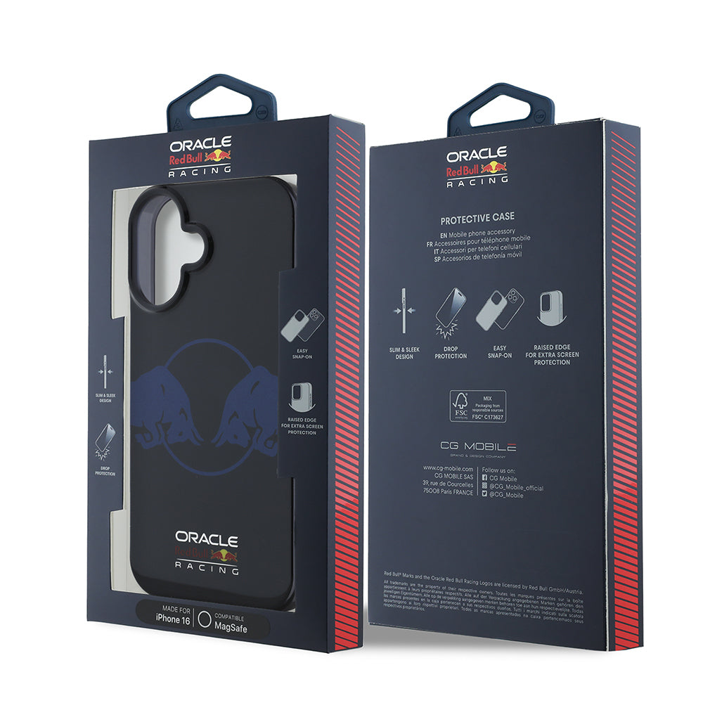 Apple iPhone 16 Case Redbull Original Licensed M-Safe Charging Feature IML Double Bull Printed Hard PC Cover Navy Blue