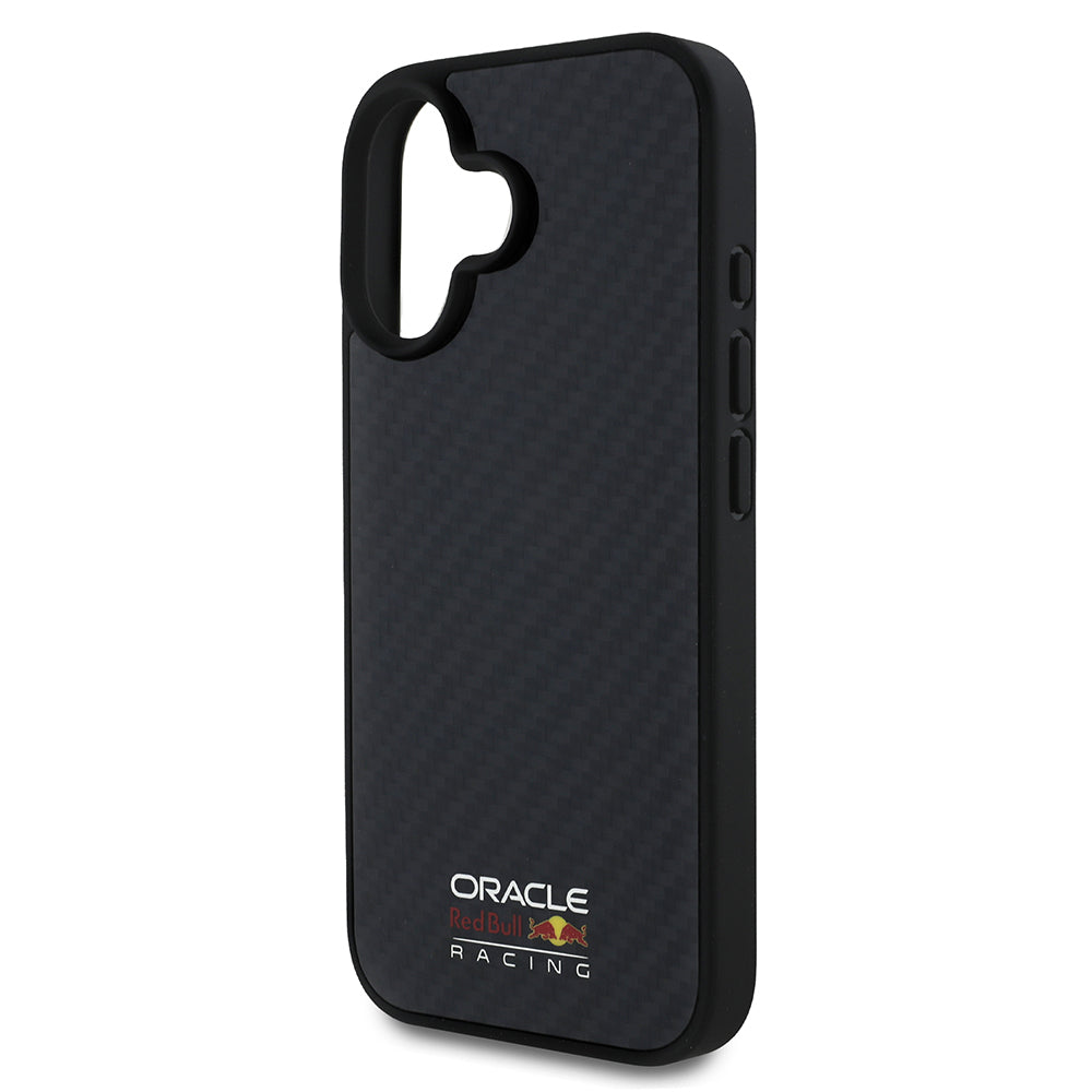 Apple iPhone 16 Case Redbull Original Licensed M-safe Charging Feature Carbon Fiber Design Shining Logo Cover Black
