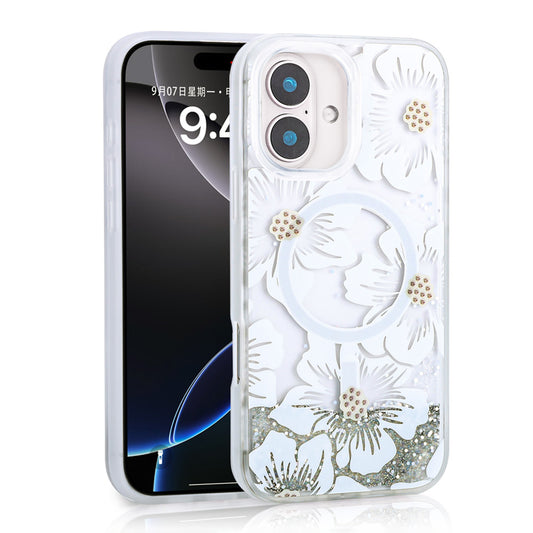 Apple iPhone 16 Case Liquid Glitter Printed Transparent Back Surface Zore Mossa Silicone Cover Gray