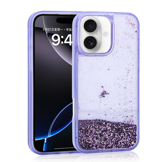 Apple iPhone 16 Case Liquid Glitter Transparent Back Surface Zore Keto Silicone Cover Purple