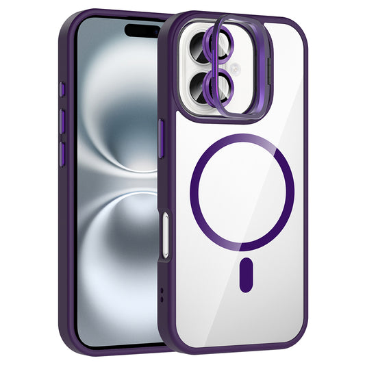 Apple iPhone 16 Case with Stand and Camera Lens Gift, M-Safe Charging Feature, Zore Etro Cover, Deep Purple