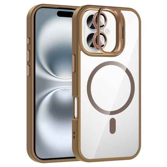 Apple iPhone 16 Case with Stand and Camera Lens Gift, M-Safe Charging Feature, Zore Etro Cover Desert Titanium