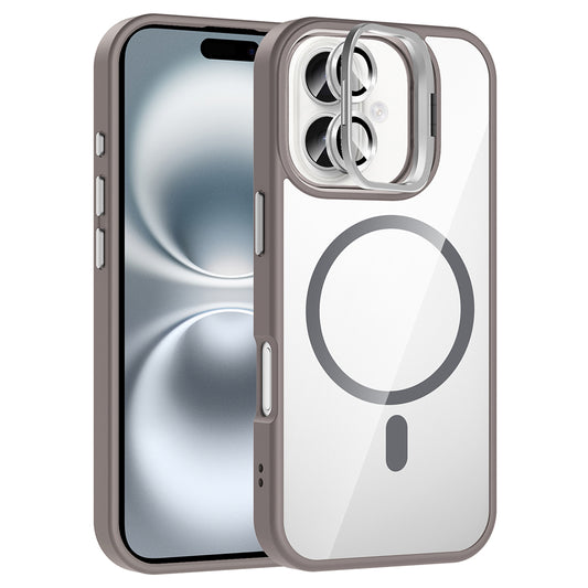Apple iPhone 16 Case with Stand and Camera Lens Gift, M-Safe Charging Feature, Zore Etro Cover Gray