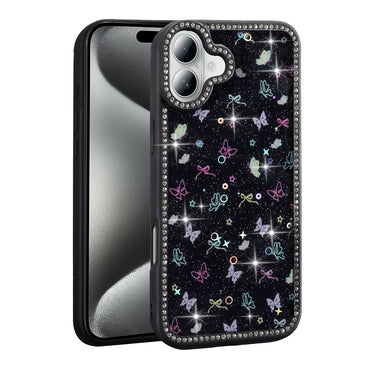 Apple iPhone 16 Case Stone and Glitter Design Zore Azra Cover Black
