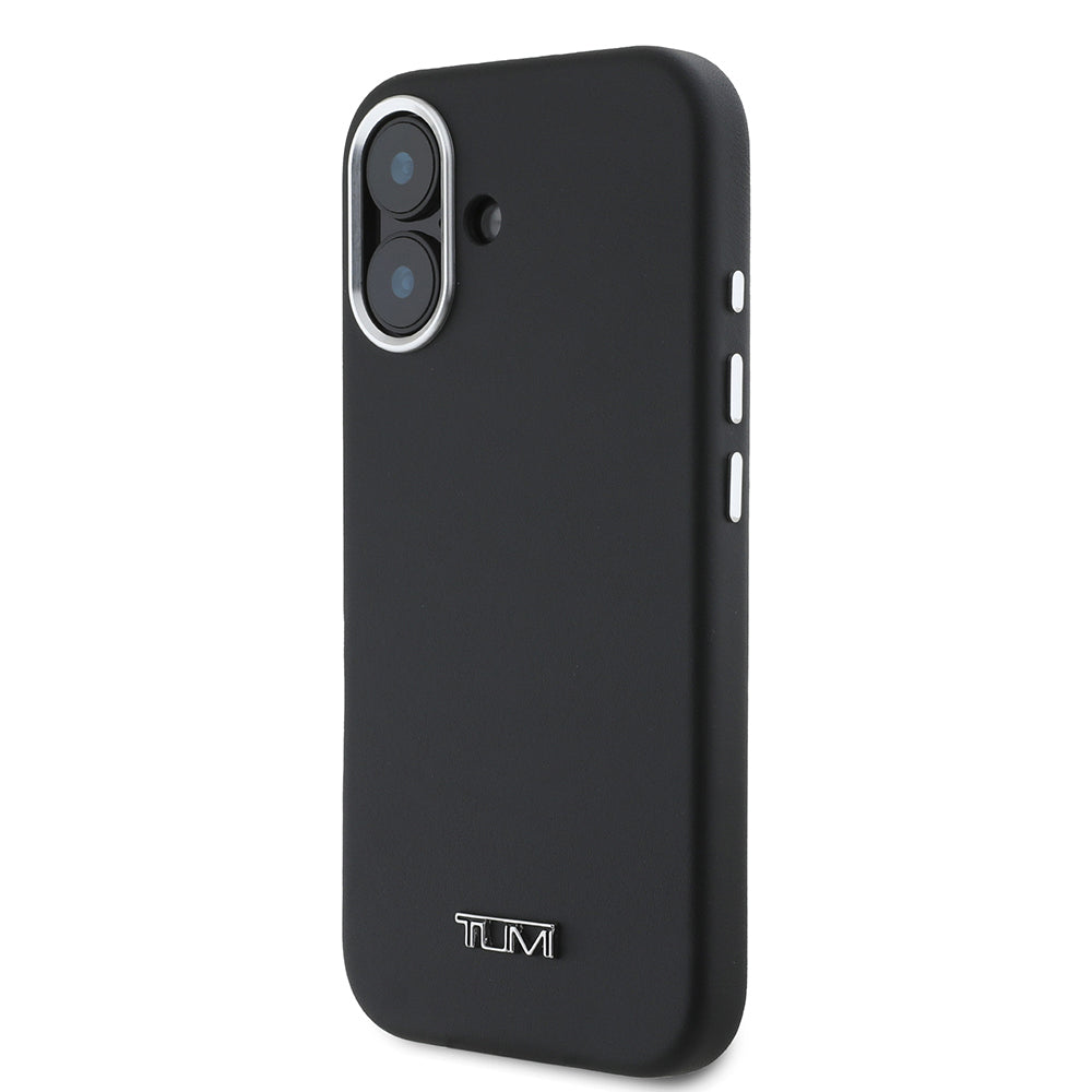 Apple iPhone 16 Case TUMI Original Licensed M-safe Charging Feature Metal Lettering Logo PU Leather Cover Black