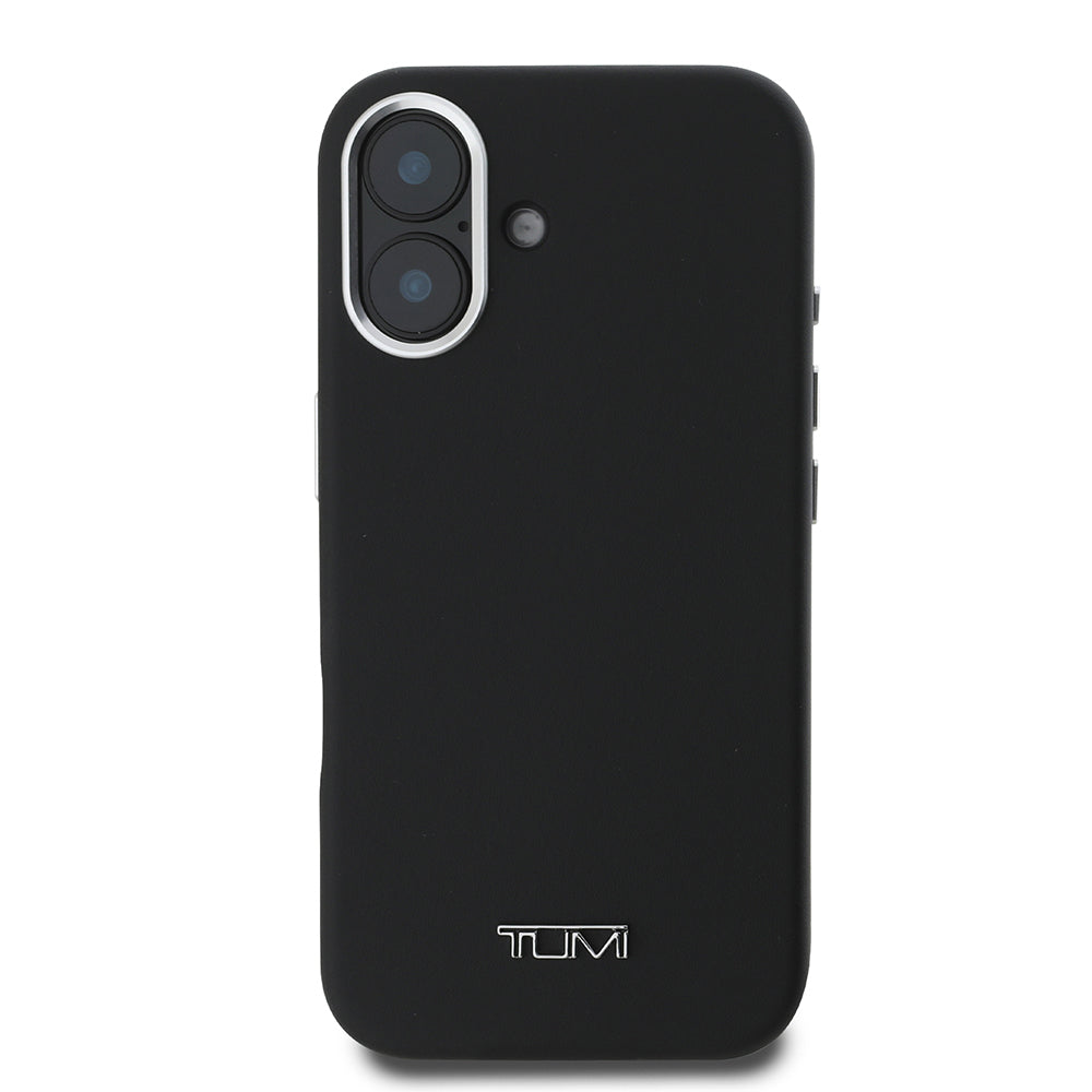 Apple iPhone 16 Case TUMI Original Licensed M-safe Charging Feature Metal Lettering Logo PU Leather Cover Black