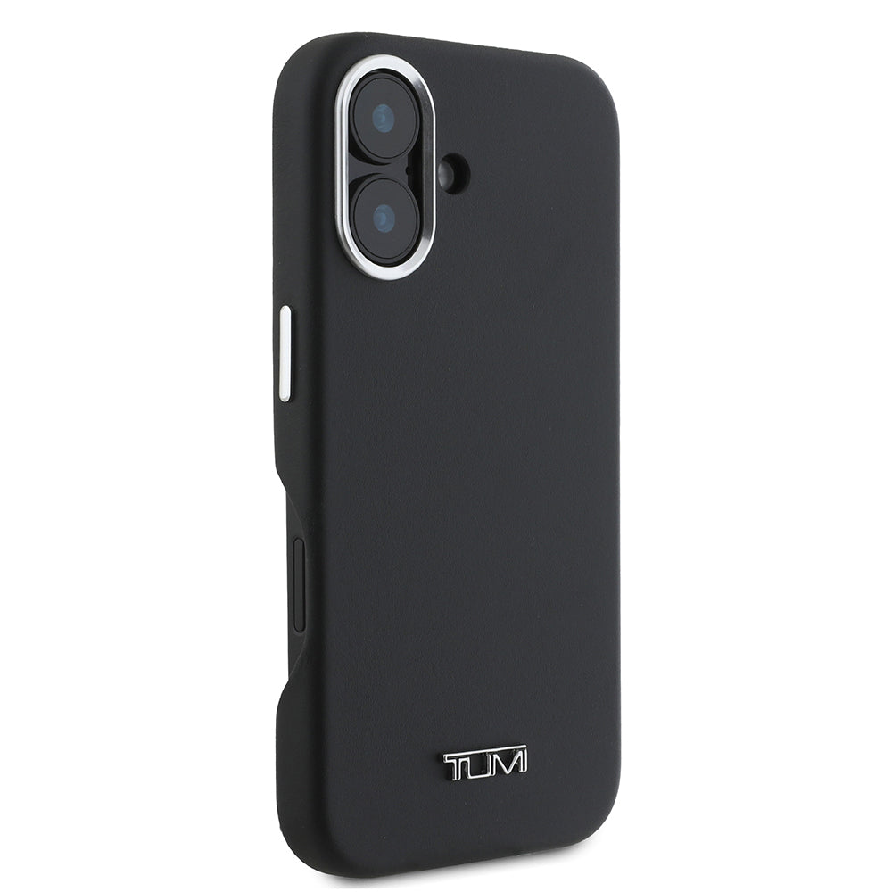 Apple iPhone 16 Case TUMI Original Licensed M-safe Charging Feature Metal Lettering Logo PU Leather Cover Black