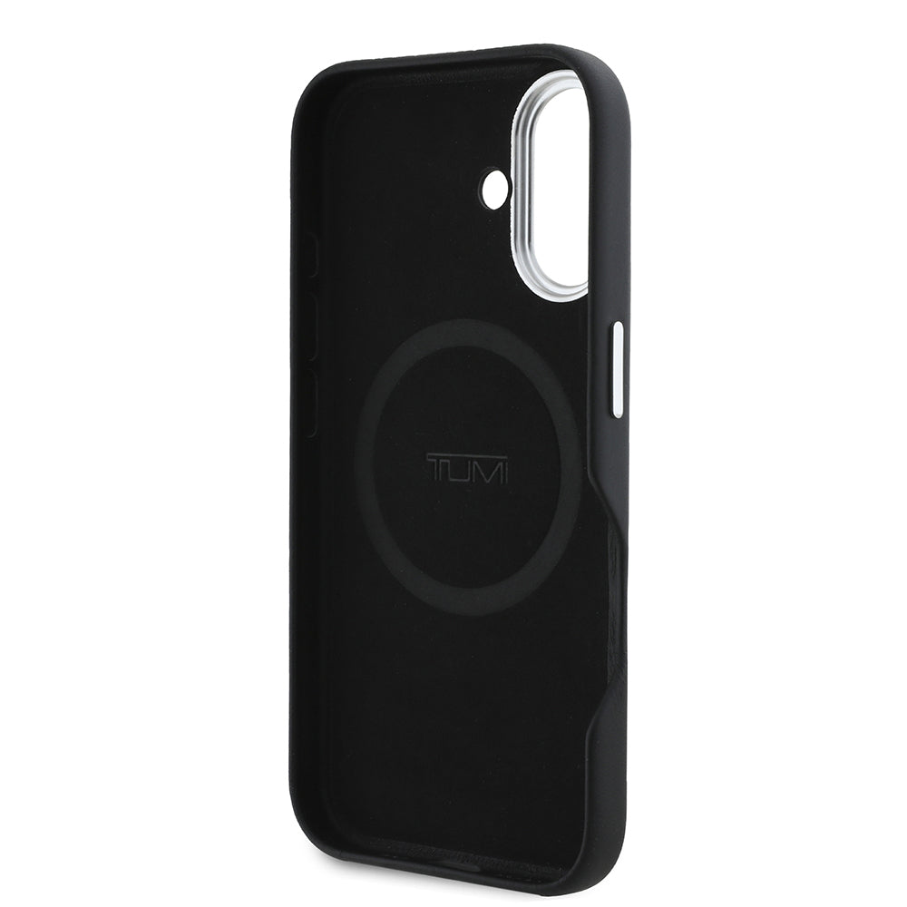 Apple iPhone 16 Case TUMI Original Licensed M-safe Charging Feature Metal Lettering Logo PU Leather Cover Black