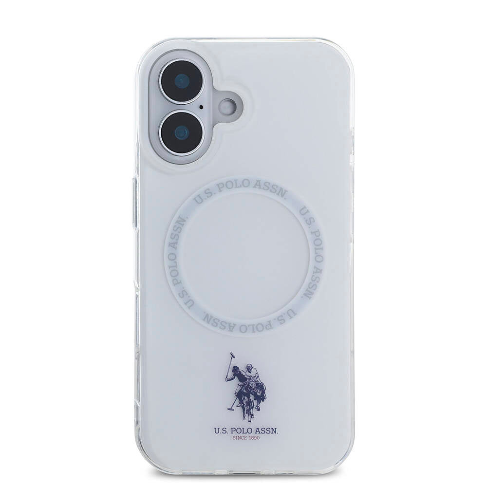 Apple iPhone 16 Case US Polo Assn. Original Licensed M-Safe Charging Feature IML Double Horse Logo Ring Cover White