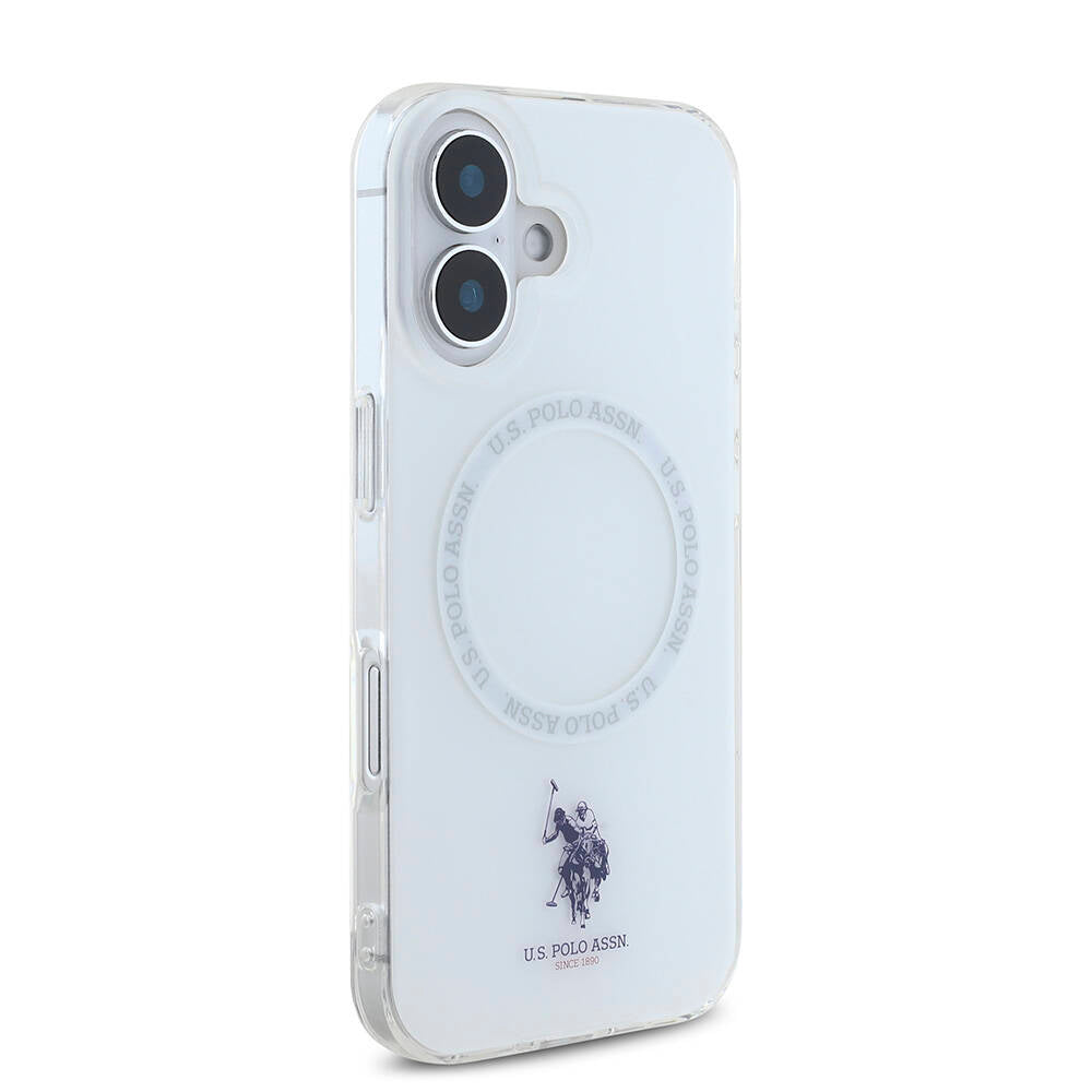 Apple iPhone 16 Case US Polo Assn. Original Licensed M-Safe Charging Feature IML Double Horse Logo Ring Cover White