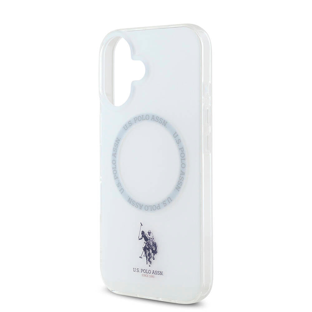 Apple iPhone 16 Case US Polo Assn. Original Licensed M-Safe Charging Feature IML Double Horse Logo Ring Cover White
