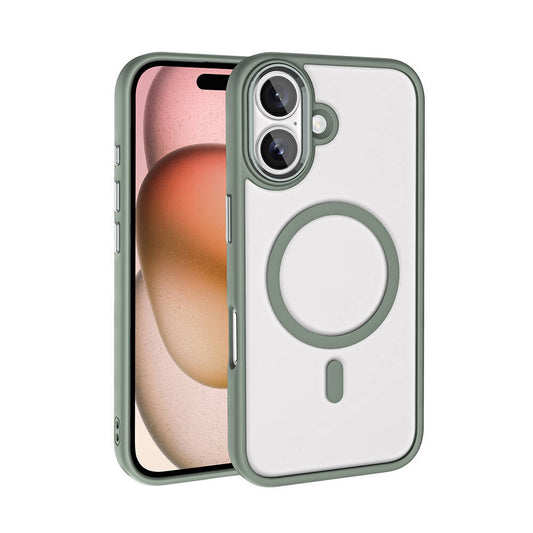 Apple iPhone 16 Wireless Charging Case Zore Chrome M-safe Silicone Cover Titanium-Gray