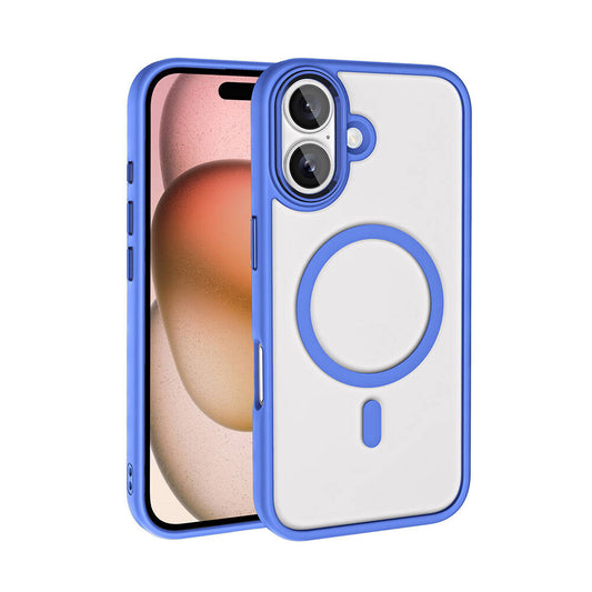 Apple iPhone 16 Wireless Charging Case Zore Chrome M-safe Silicone Cover Blue