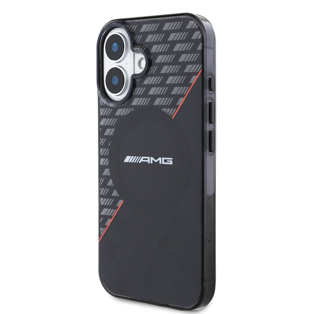 Apple iPhone 16 Plus Case AMG Original Licensed M-Safe Charging Feature Double Layer Red Cross Striped Cover Black-Red