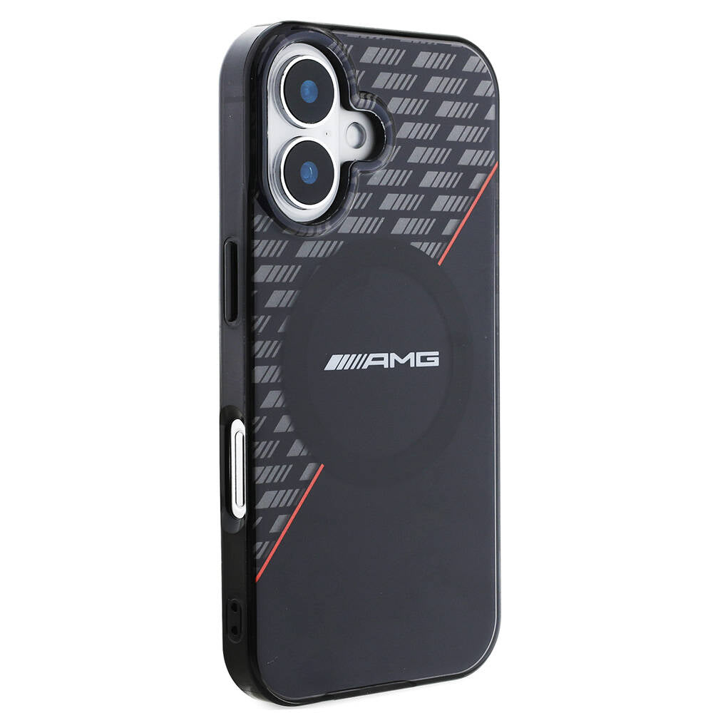 Apple iPhone 16 Plus Case AMG Original Licensed M-Safe Charging Feature Double Layer Red Cross Striped Cover Black-Red