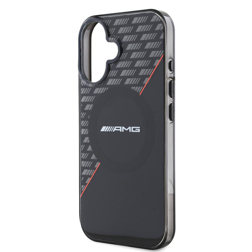Apple iPhone 16 Plus Case AMG Original Licensed M-Safe Charging Feature Double Layer Red Cross Striped Cover Black-Red