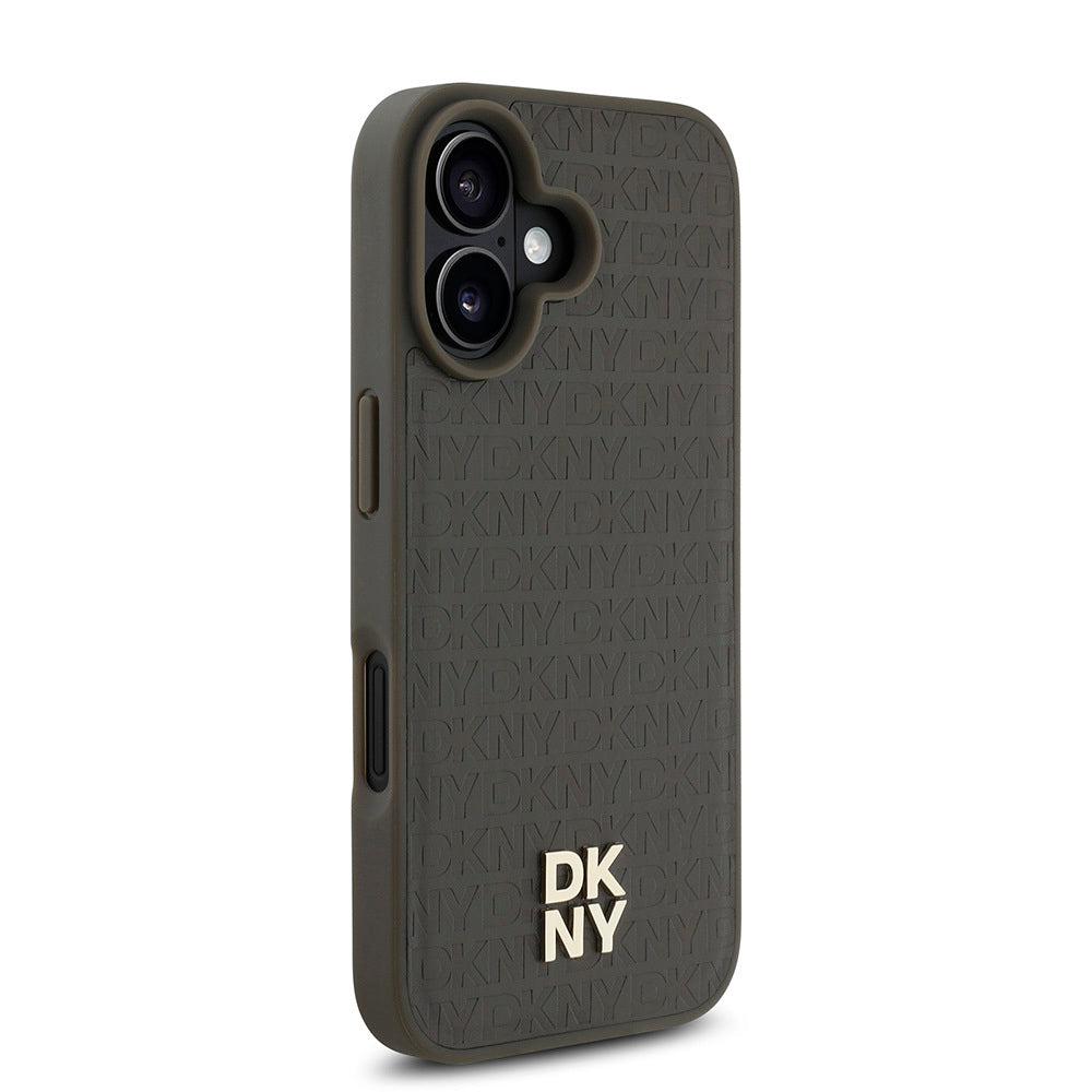 Apple iPhone 16 Plus Kılıf DKNY Orjinal Lisanslı M-safe Şarj Özellikli 3D Yazılı Repeat Pattern Kapak Siyah