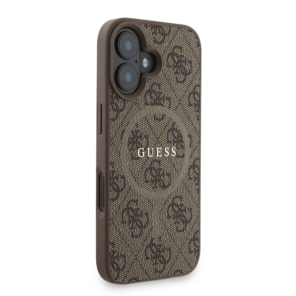 Apple iPhone 16 Plus Kılıf Guess Orjinal Lisanslı M-safe Şarj Özellikli PU Deri Bilek Askı İpli Yazı Logolu Kapak Pembe