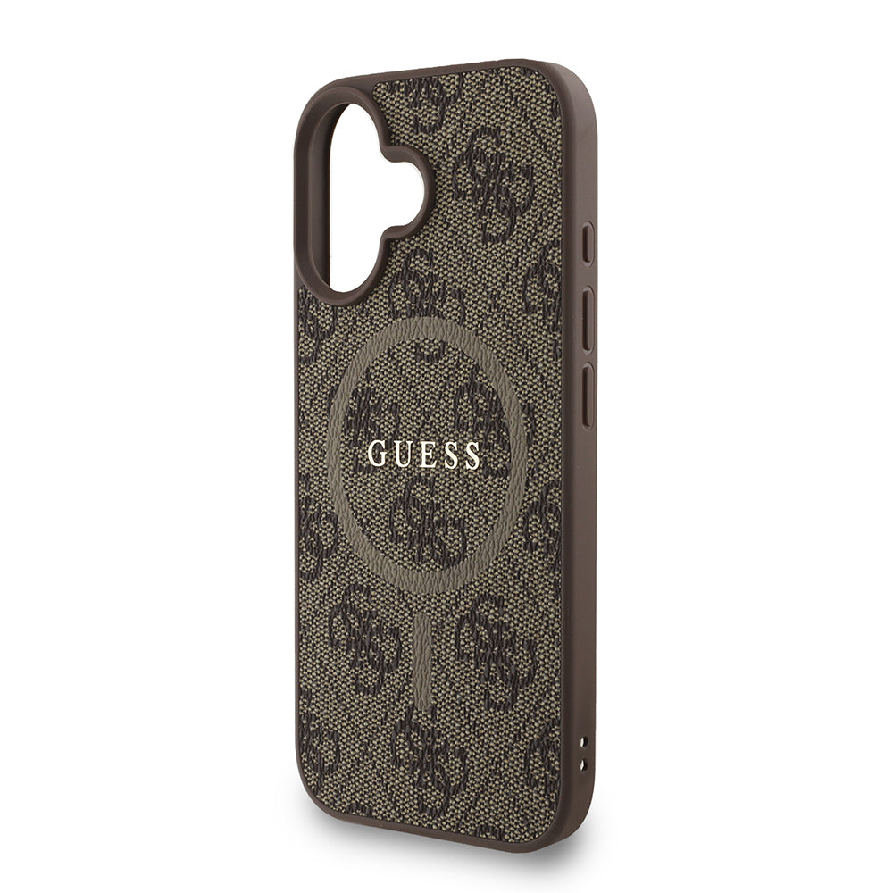 Apple iPhone 16 Plus Kılıf Guess Orjinal Lisanslı M-safe Şarj Özellikli PU Deri Bilek Askı İpli Yazı Logolu Kapak Pembe