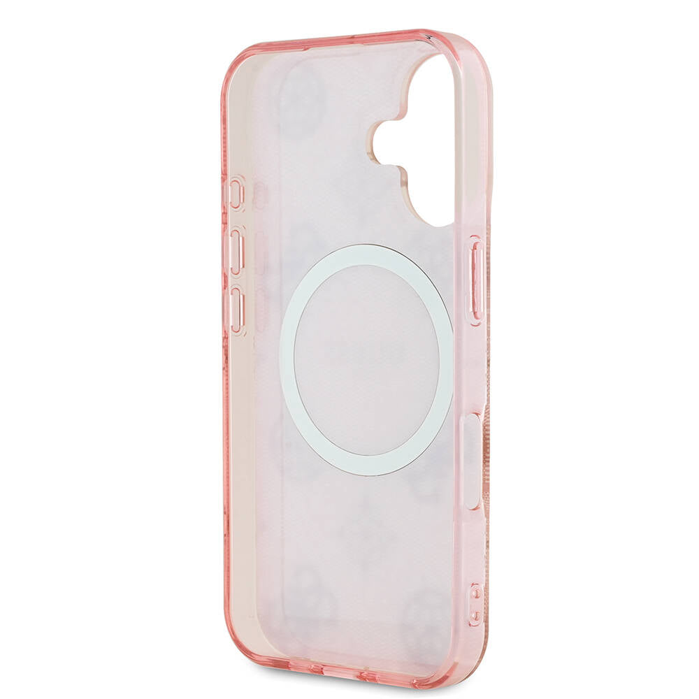 Apple iPhone 16 Plus Case Guess Original Licensed M-safe Charging Feature 4G Patterned IML Text Logo Peony Cover Brown