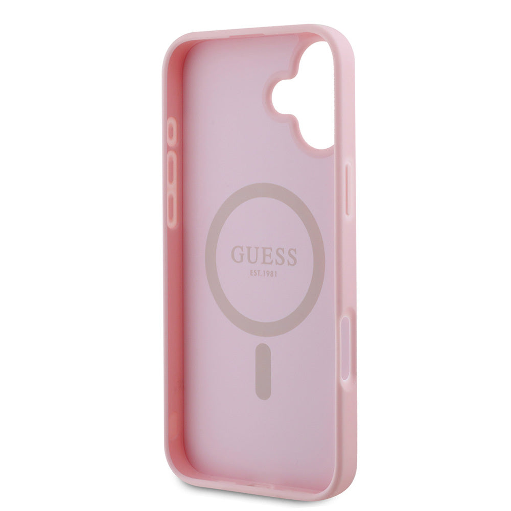 Apple iPhone 16 Plus Case Guess Original Licensed M-safe Charging Feature Grained Cover Green with Text Logo