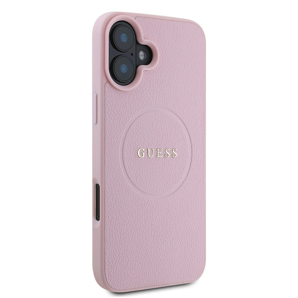 Apple iPhone 16 Plus Case Guess Original Licensed M-safe Charging Feature Grained Cover Green with Text Logo
