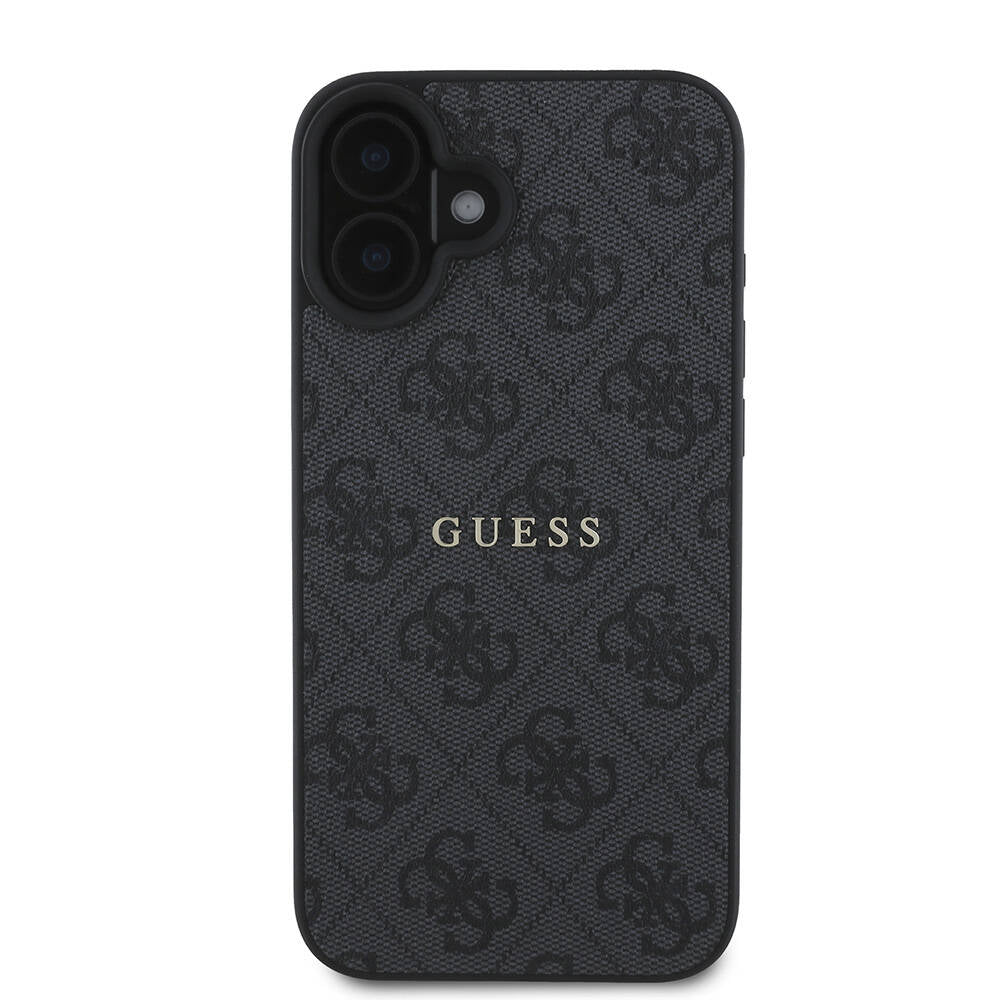 Apple iPhone 16 Plus Case Guess Original Licensed M-safe Charging Feature 4G Patterned Text Logo Cover Black
