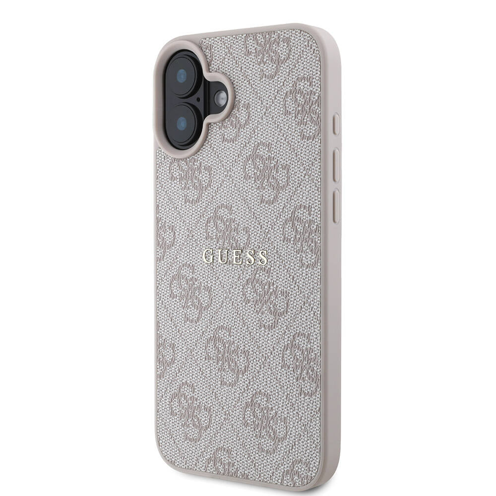 Apple iPhone 16 Plus Case Guess Original Licensed M-safe Charging Feature 4G Patterned Text Logo Cover Pink