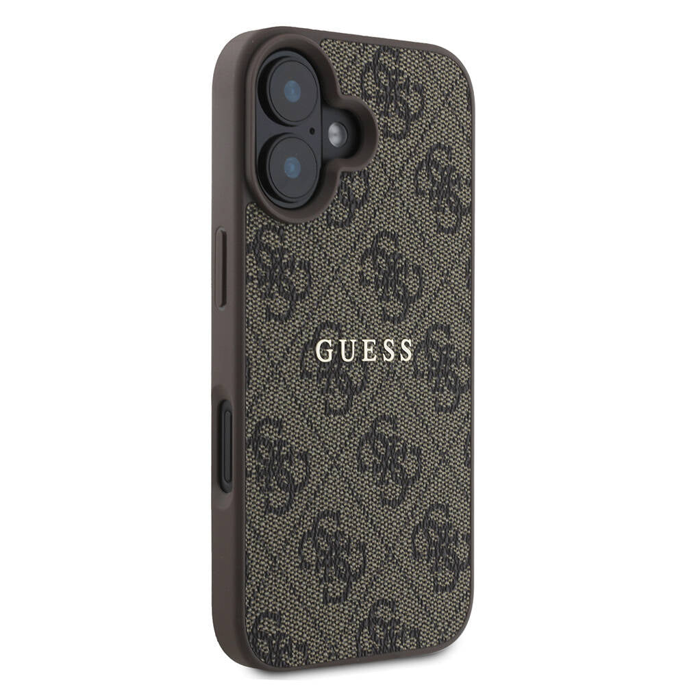 Apple iPhone 16 Plus Case Guess Original Licensed M-safe Charging Feature 4G Patterned Text Logo Cover Black