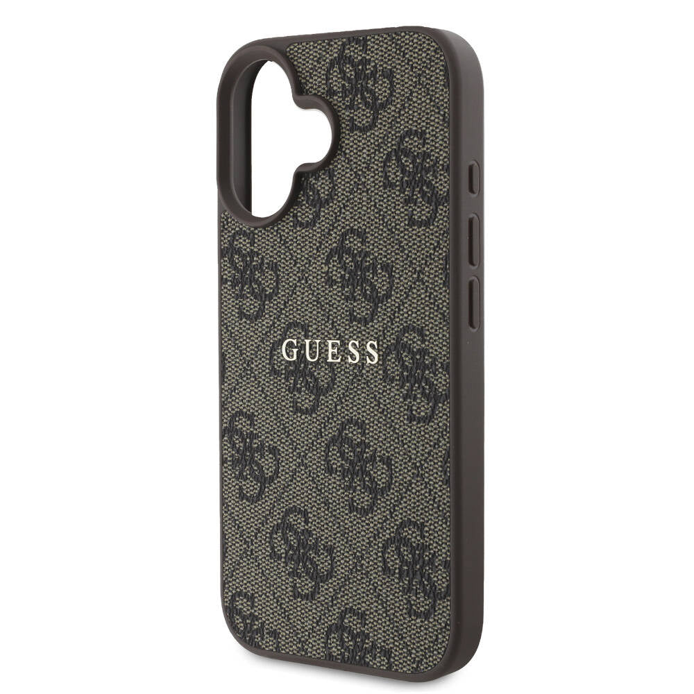 Apple iPhone 16 Plus Case Guess Original Licensed M-safe Charging Feature 4G Patterned Text Logo Cover Black