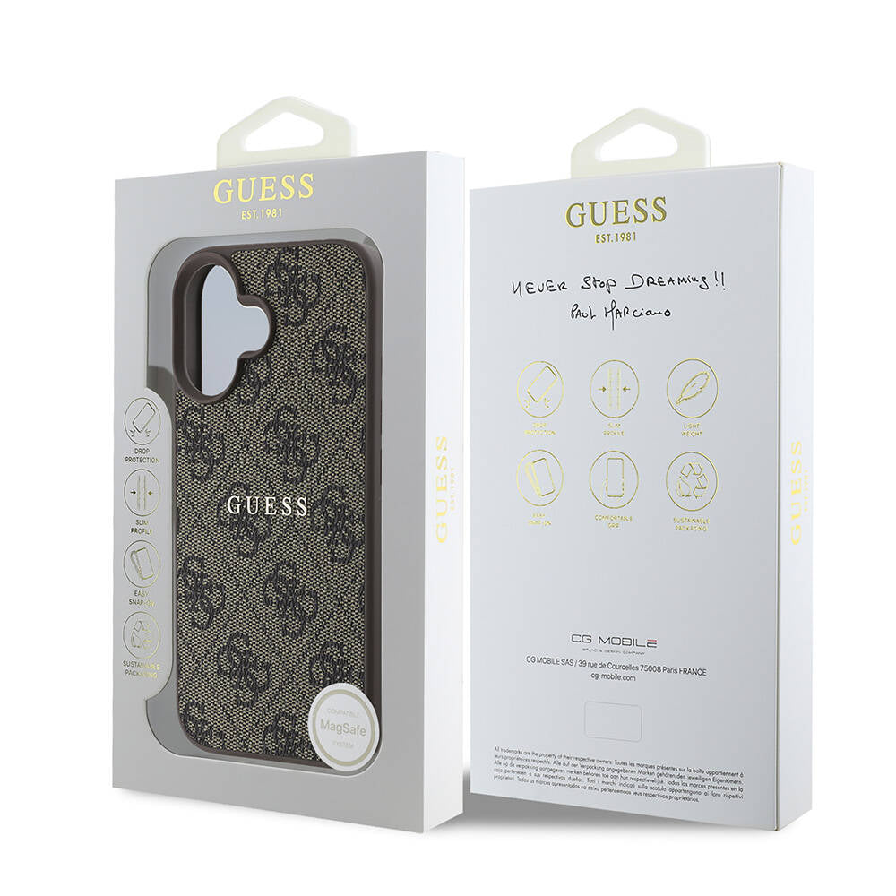 Apple iPhone 16 Plus Case Guess Original Licensed M-safe Charging Feature 4G Patterned Text Logo Cover Black