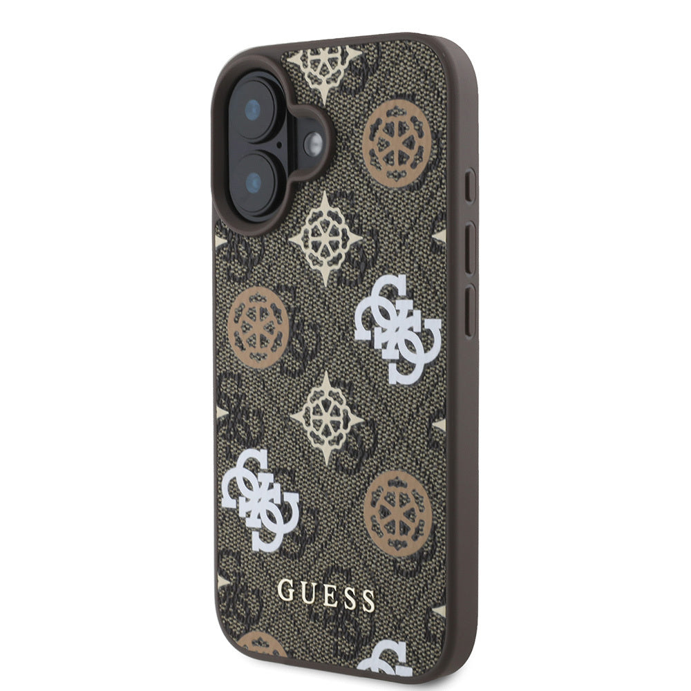 Apple iPhone 16 Plus Case Guess Original Licensed M-safe Charging Feature 4G Patterned Text Logo Peony Cover Pink
