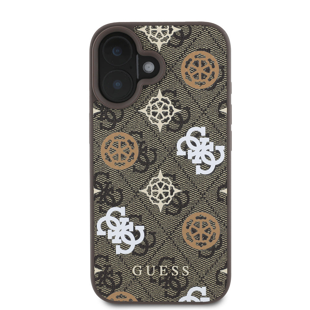 Apple iPhone 16 Plus Case Guess Original Licensed M-safe Charging Feature 4G Patterned Text Logo Peony Cover Pink