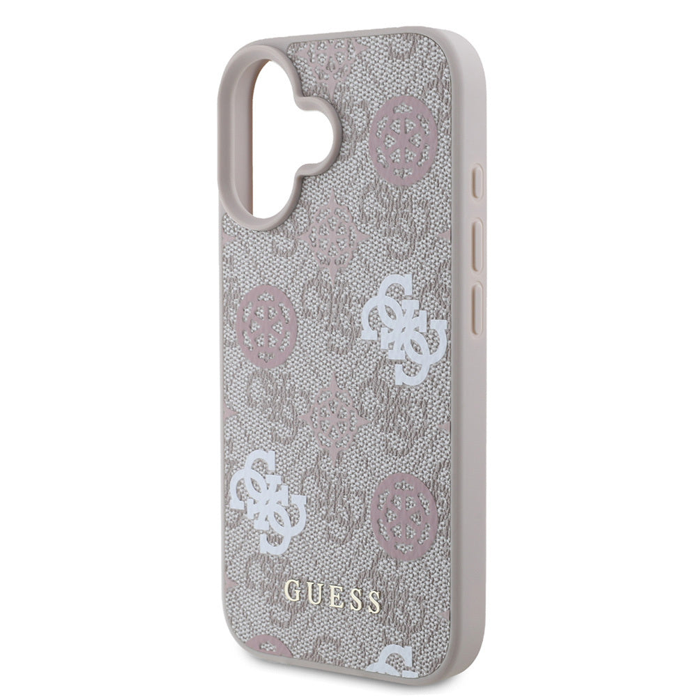 Apple iPhone 16 Plus Case Guess Original Licensed M-safe Charging Feature 4G Patterned Text Logo Peony Cover Pink