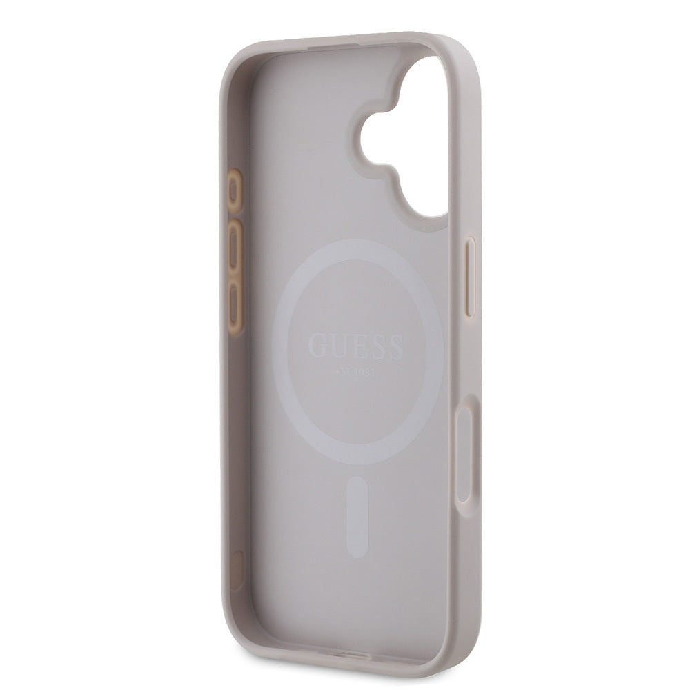 Apple iPhone 16 Plus Case Guess Original Licensed M-safe Charging Feature 4G Patterned Text Logo Peony Cover Pink