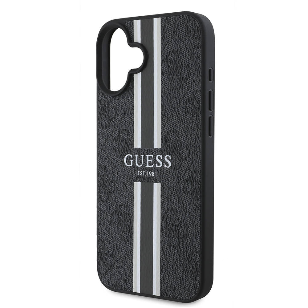 Apple iPhone 16 Plus Case Guess Original Licensed M-safe Charging Feature 4G Stripe Design Printed Cover Pink