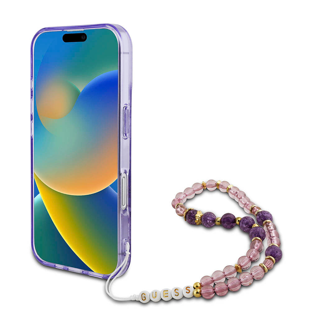 Apple iPhone 16 Plus Case Guess Original Licensed M-Safe Charging Feature IML Printed Flower Pearl Bracelet Cover Green