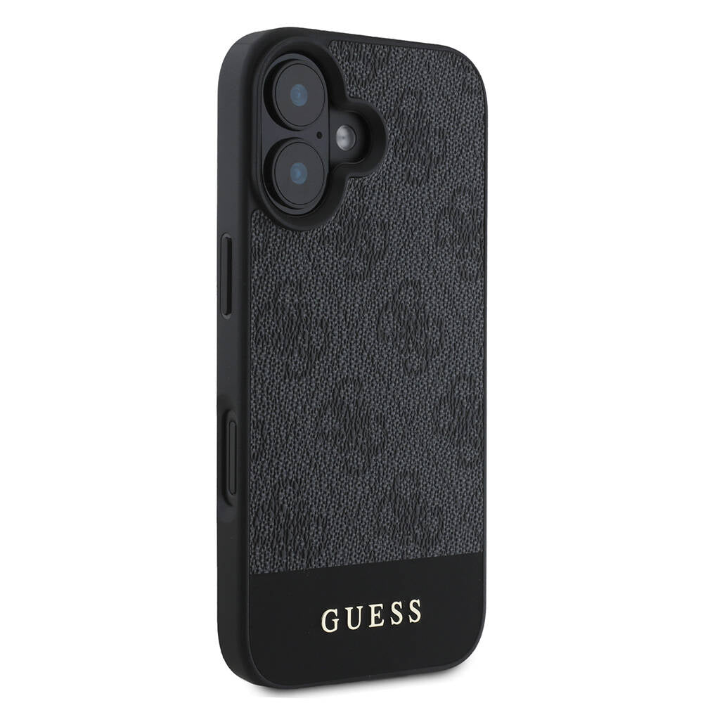 Apple iPhone 16 Plus Case Guess Original Licensed M-safe Charging Feature PU Leather Stripe Logo Design Cover Brown